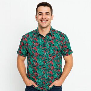 1901 Hawaiian Shirt L Fairview Wash Trim Fit Leaf Print Button Up Tropical Look